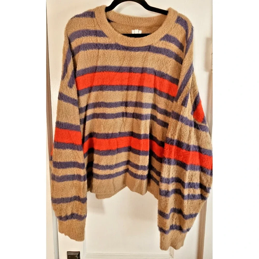 aerie Flurry crw‎ sweater striped Cappuccino woman Sz XL